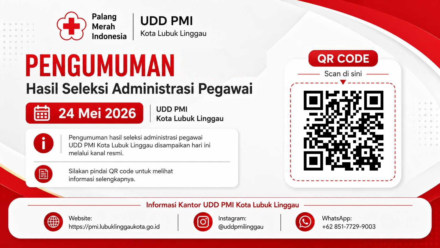 Pengumuman Hasil Seleksi Administrasi Pegawai UDD PMI Kota Lubuk Linggau Tahun 2026